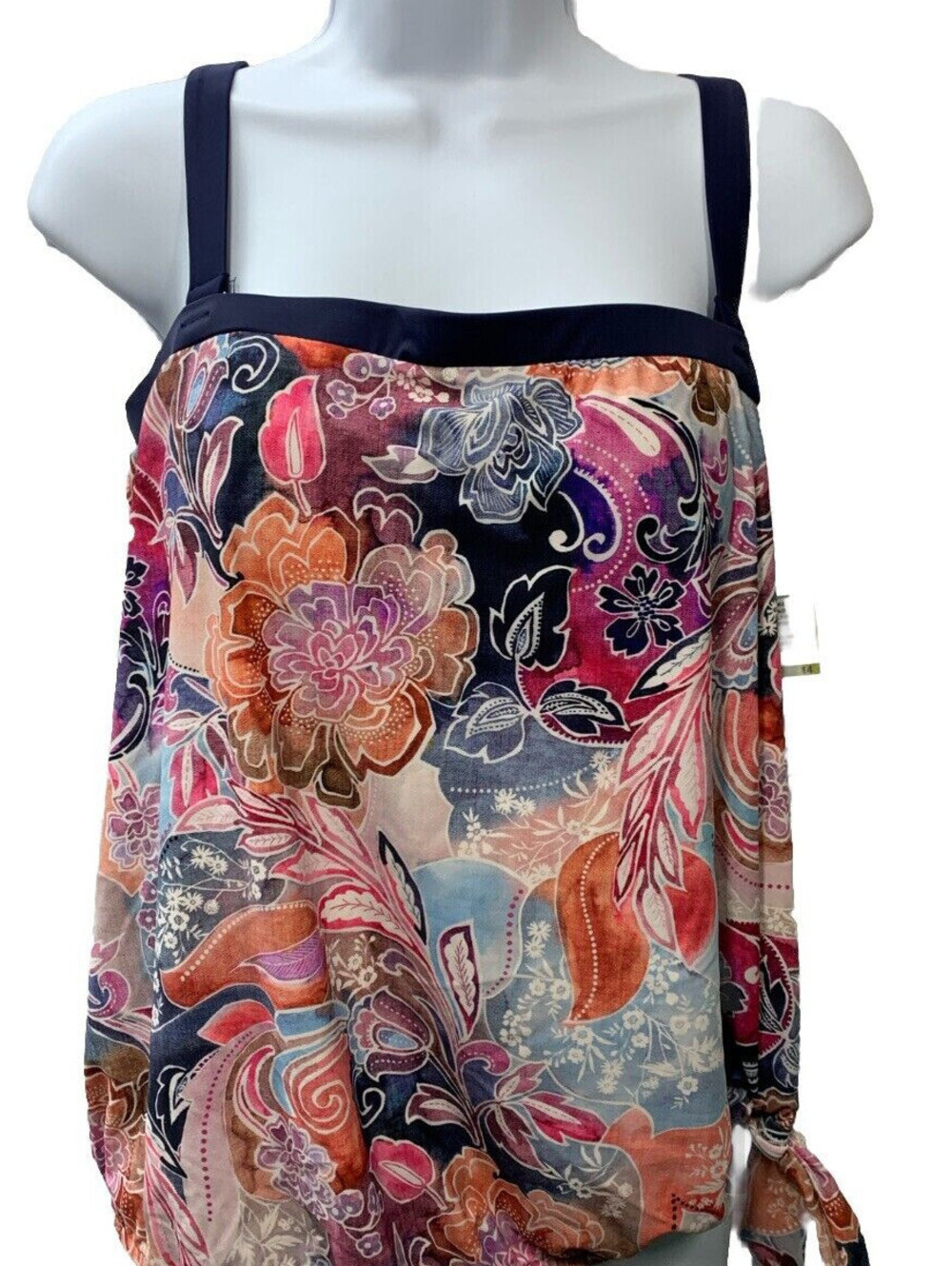 Maxine Of Hollywood Floral Bandeau Tankini Tank SwimTop Size 14 MM4DY66 Lined
